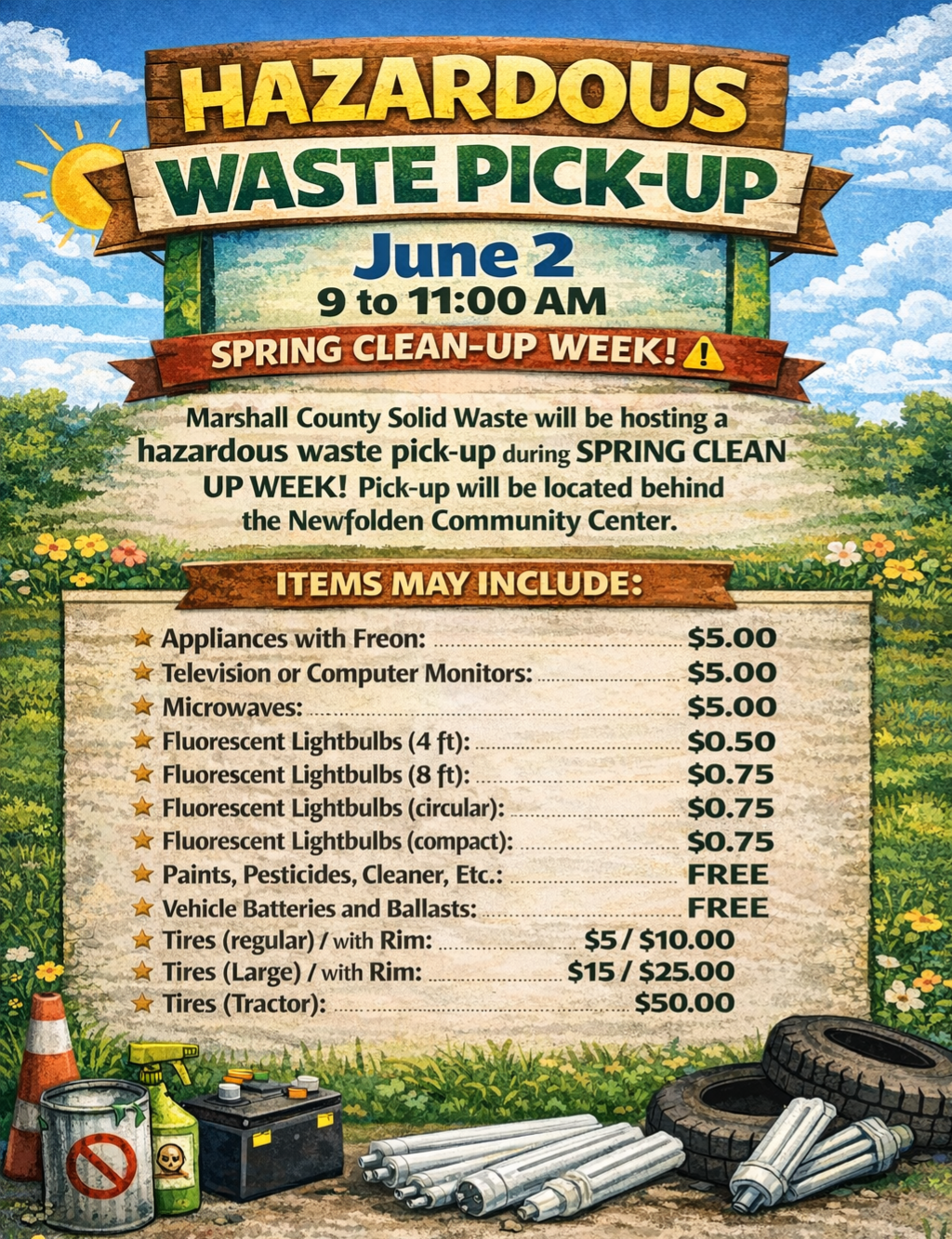 Hazardous Waste Pick Up is June 2, 9-11am